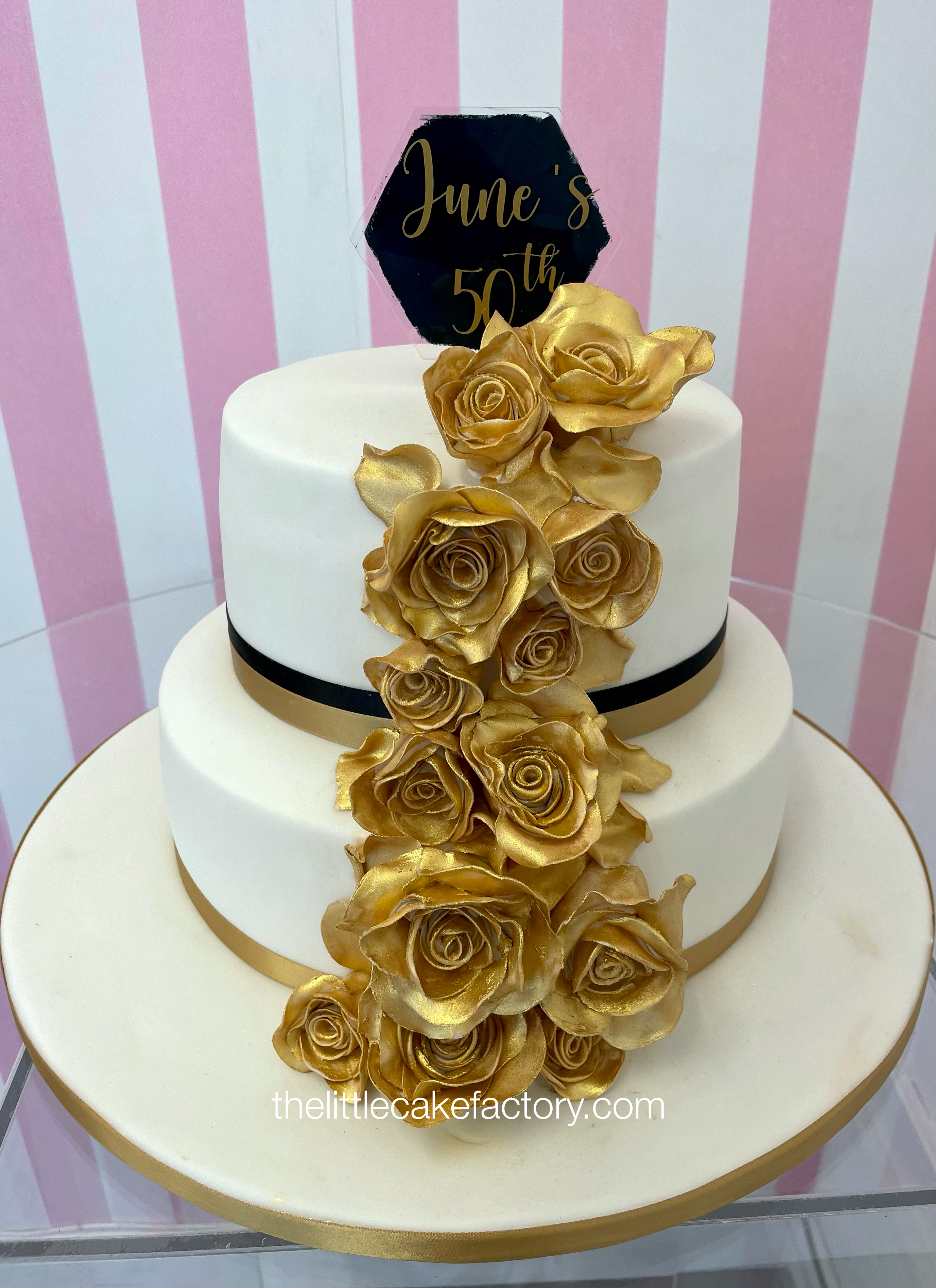 golden sugar roses 50th Cake | Celebration Cakes