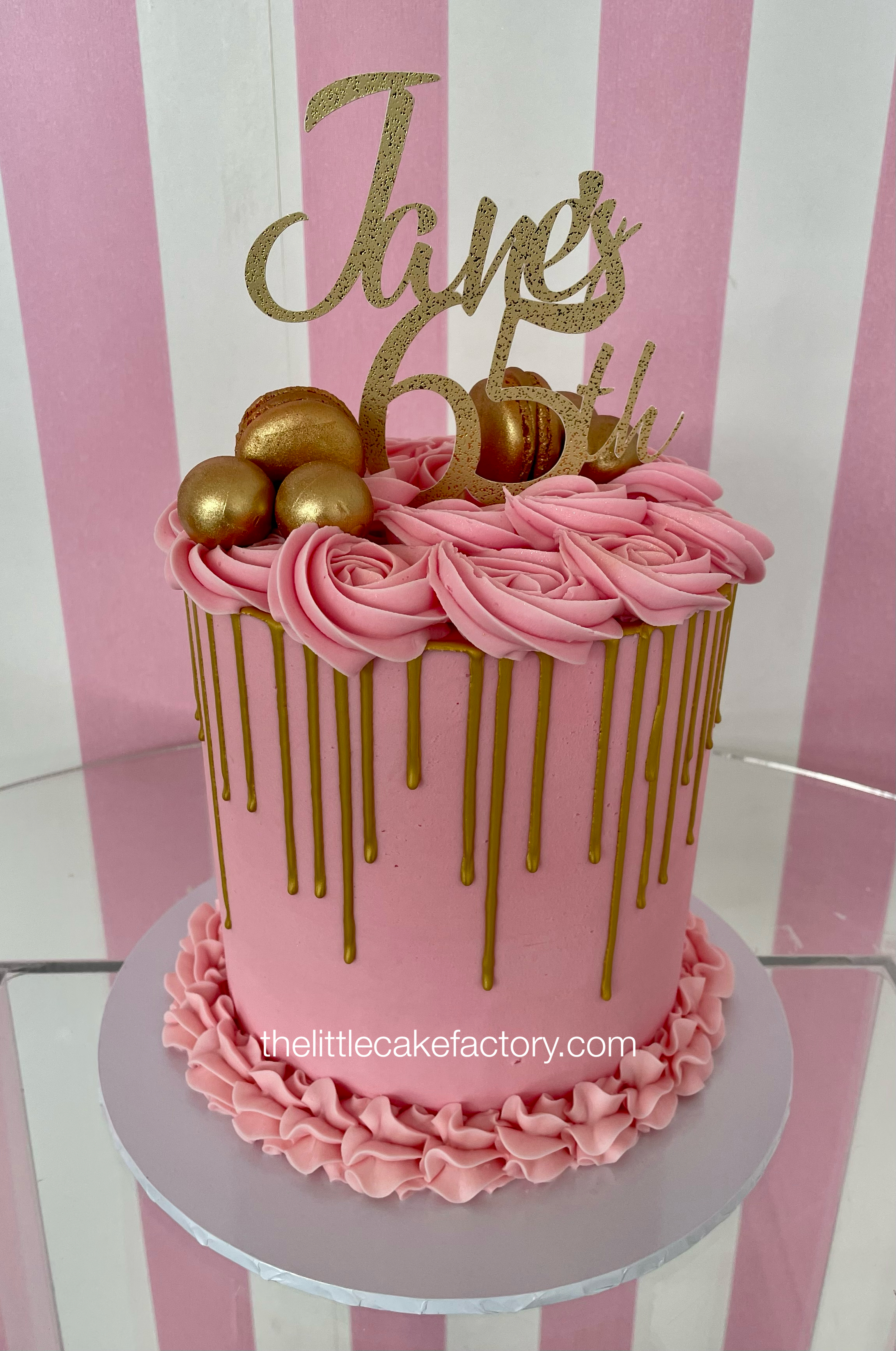 65th pink & gold drip Cake | Drip Cakes